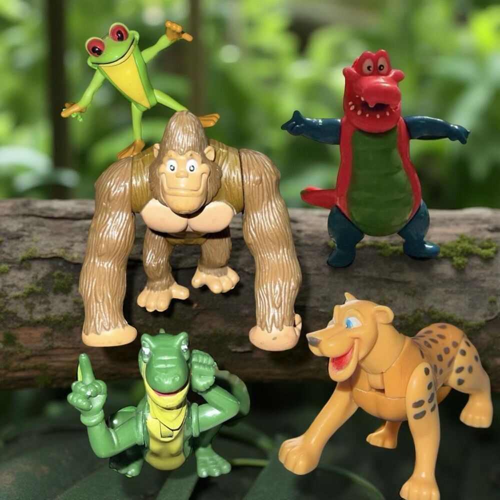 2000 Rainforest Cafe Frog Iguana Crocodile Jaguar Gorilla Action Figures Toys  A